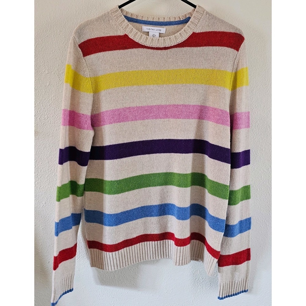 Tabitha Webb Wool Blend Colorful Womens L Striped Crew‎ Neck Knit Sweater NWT